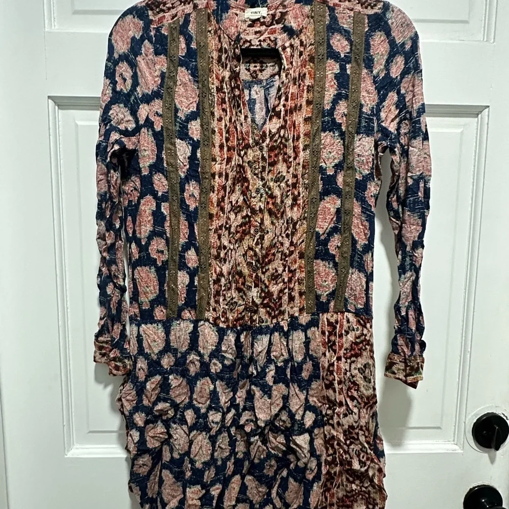 Anthropologie Tiny Paquerette Boho Floral Colorful Cowgirl Shirt Dress Size XS - Picture 2 of 4